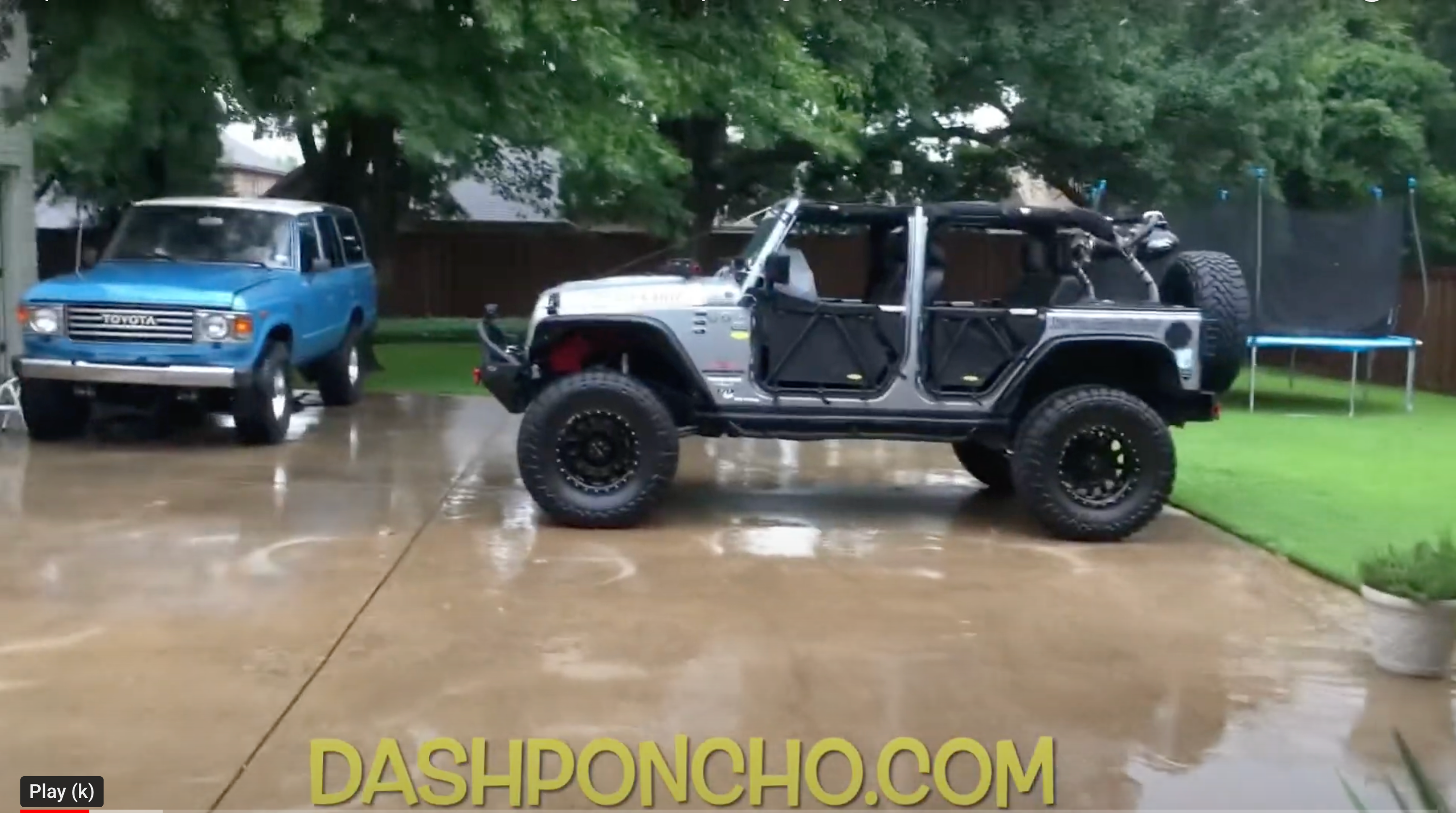 Load video: Testing Jeep Dash Poncho Cover in the rain