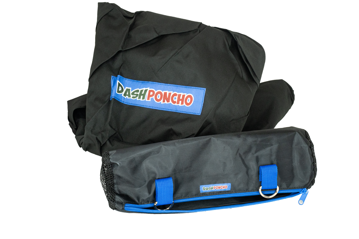 Dash Poncho logo and storage bag 