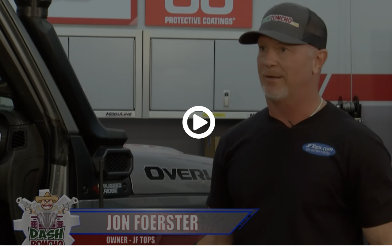 Load video: Motorhead Garage on MotorTrend TV talks with Jon Foerster, owner of JFTops and the Jeep Dash Poncho. Don’t get caught in the rain topless!