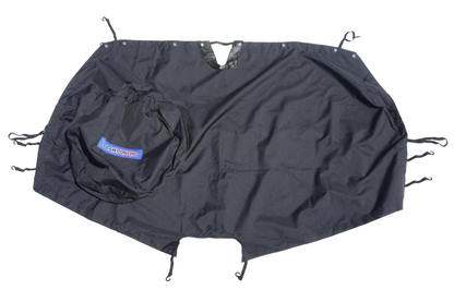 A black Dash Poncho rain cover for a JK/JKU Jeep Wrangler displayed on a white background.